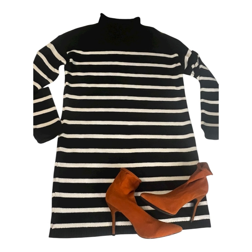 LOFT sweater dress, Black and white Striped Long Sleeve medium